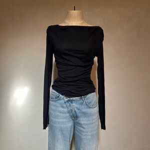 Free People Black Long Sleeve Boat Neck Tee